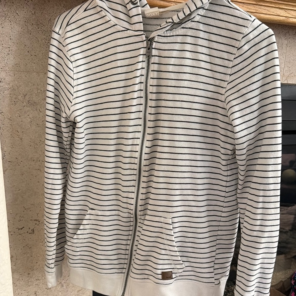 Roxy Striped Zip-Up Hoodie in White and Black